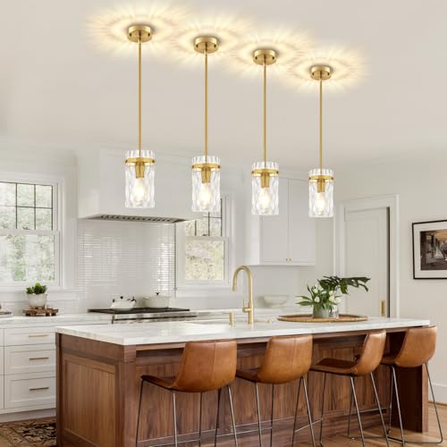 Hammered Glass Pendant Light Fixtures Gold Kitchen Lighting Over Island