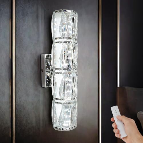Crystal Wall Sconce Dimmable LED with Remote for Bedroom Bathroom