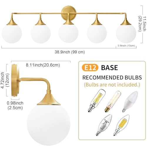 Brushed Gold Bathroom Light Fixtures Over Mirror Vanity 5