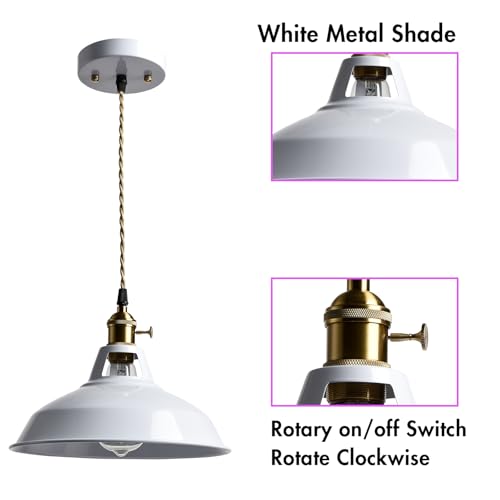 Industrial Kitchen Pendant Lights White Metal Barn Shade