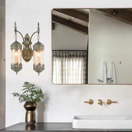 Antique Gothic Amber Glass Wall Sconce for Bedroom