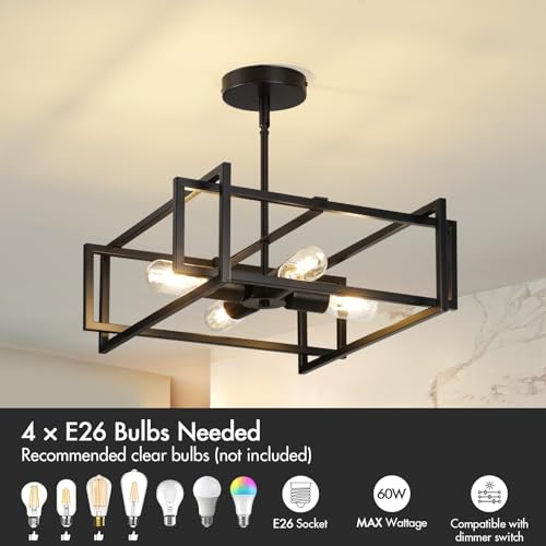 Modern Black Semi Flush Mount Ceiling Light Fixture 16.5" (2 Count)