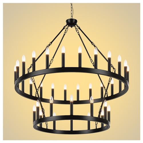 Yikrfiae 2 Tier Black Large Wagon Wheel Chandelier