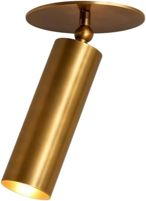 Adjustable Brass Ceiling Spotlight – Modern Rotatable Antique Finish LED Light Fixture for Indoor Accent & Track Lighting – Vintage Minimalist Ceiling Mount Light for Home, Office (Raw Brass)