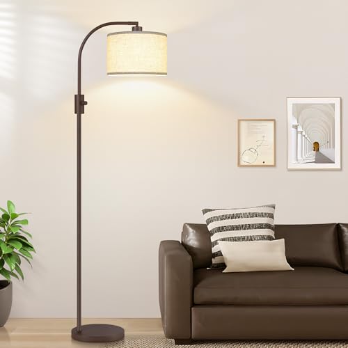 Upgraded Modern Arc Dimmable Tall Standing Floor Lamp with Linen Shade