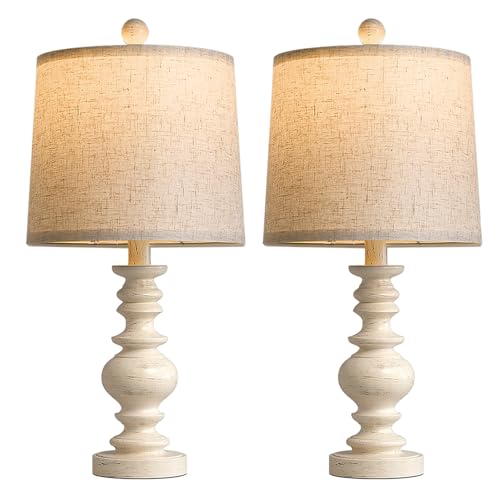 Tradition 20.5" Rustic Table Lamp Set of 2 for Living Room Farmhouse Bedside Desk Lamps Bedroom Nightstand Vintage Lamps Linen Washed（Suitable for Decorating Small Areas） (2 Count)