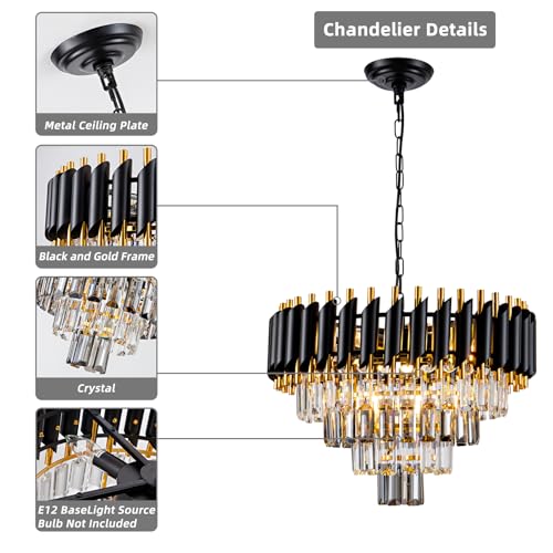 7 Light Modern Crystal Chandelier 20" Dining Room Light Fixtures 4 Tiers Flush Mount Smoke Grey and Gold Chandelier Round Chandeliers for Dining Room Living Room Kitchen Entryway Foyer