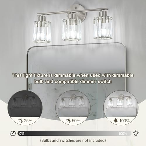 Modern Brushed Nickel Crystal Bathroom Light Fixtures