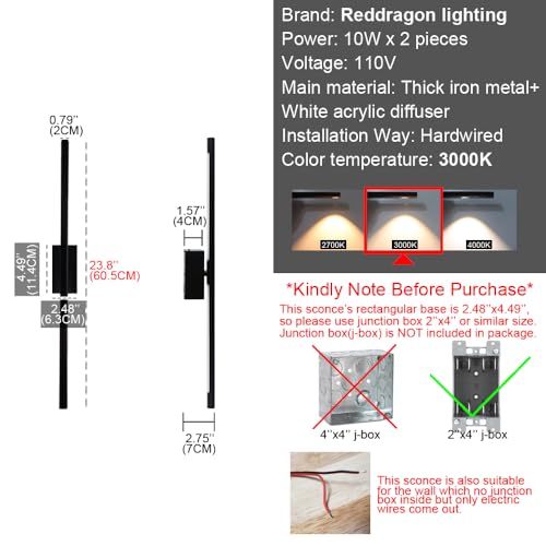 Only Suitable for Small Junction Box Hardwired Wall Sconces Dimmable 24'' (2 Count)