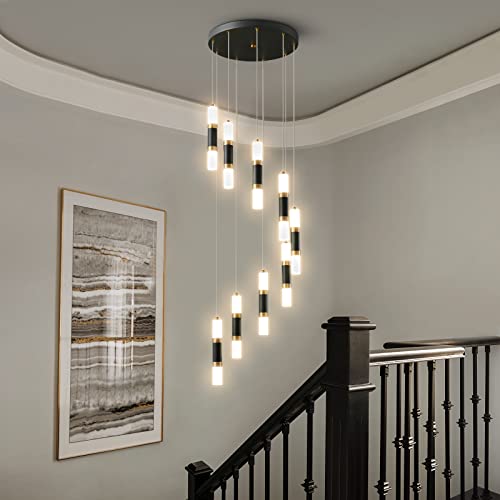 9 Light Chandelier LED 54W Dimmable Chandeliers for Entryway Pendant Light Fixture Chandeliers for Staircase Lobby Black Gold Lighting Modern High Ceiling Chandelier