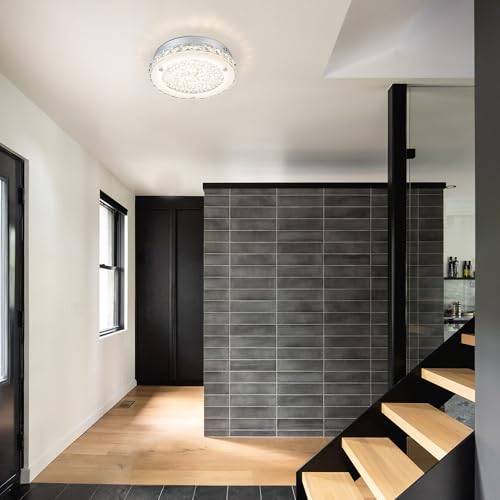 Modern Crystal Flush Mount Ceiling Light 4000K LED Flush Mount Crystal Ceiling Light Dimmable Small Chandelier for Closet Bathroom Staircase Dining Room Laundry Kitchen Foyer Hallway 8.3"