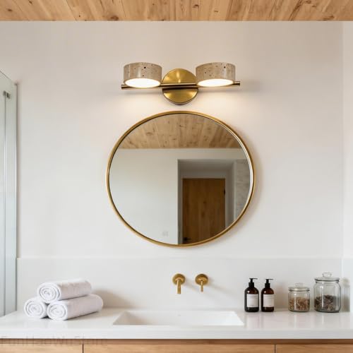 Led Bathroom Lighting Fixtures Over Mirror with 2 Travertine Shades