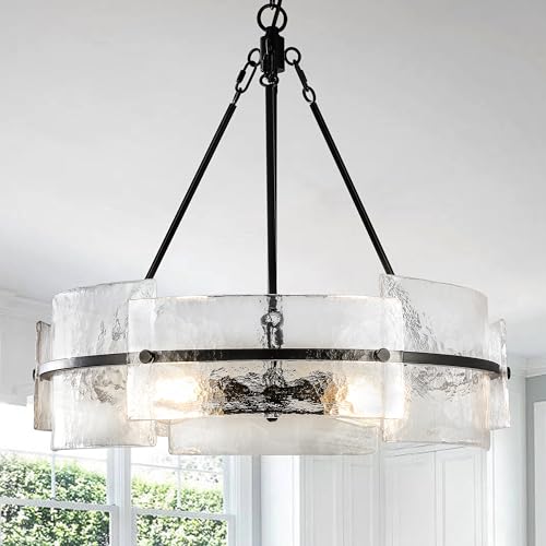 Modern Dining Room Chandelier 22” Black Textured Glass Chandelier