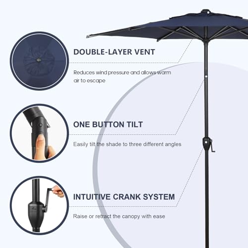 7.5FT Lyon Outdoor Patio Umbrella Outdoor Table Umbrella with Push Button Tilt and Crank Market Umbrella 6 Sturdy Ribs UV Protection Waterproof for Garden Deck Backyard Pool