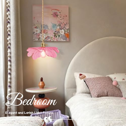 Pink Glass Pendant Lights Fixtures Flower Hanging Ceiling Light Girls Room Mid Century Pendant lamp Gold Chandelier for Kitchen Island Dining Room Foyer Cafe