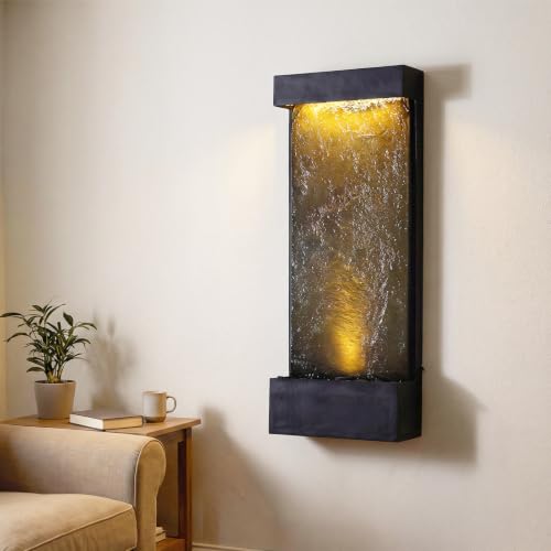 39.57 in Modern Indoor Outdoor Waterfall Fountain LEDs Resin Black