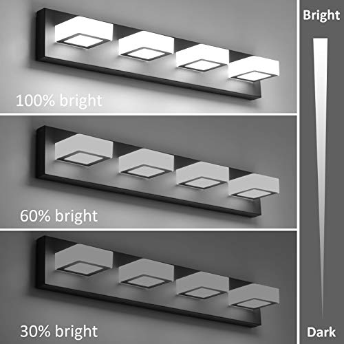 Black Vanity Light Dimmable 4 Lights LED Modern Bathroom Vanity Lighting Fixtures Modern Stainless Steel Acrylic Rotable 360° Vanity Wall Light Over Mirror