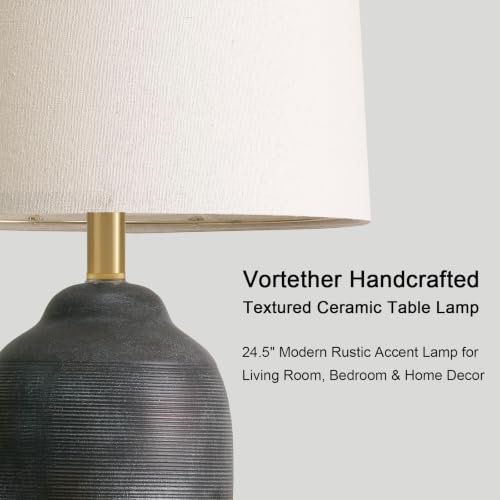 24.5" Vintage Ceramic Table Lamp for Living Room Black Single