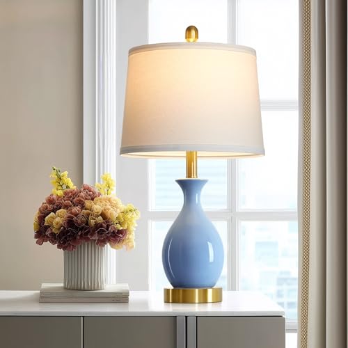 24″ Light Blue Ceramic Table Lamp for Living Room