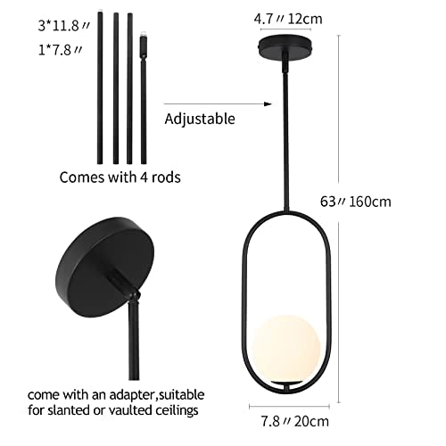 Modern Pendant Lighting One Light Chandelier Globe Black Pendant Light Indoor Hanging Light Fixture for Kitchen Island Dinning Room Bedroom