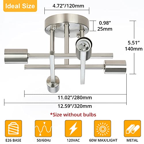 4 Light Semi Flush Mount Ceiling Light