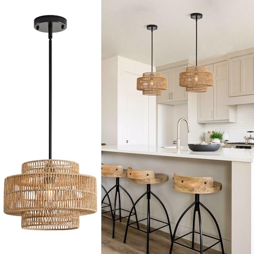 12.4" Rattan Pendant Light for Kitchen Island