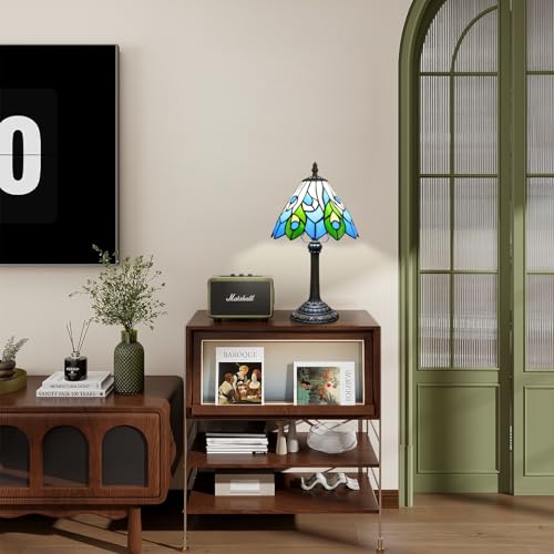 Tiffany Style Stained Glass Table Lamp Peacock's Tail Small Table Lamp Bedroom Bedside Lamp Living Room Dining Room Office Decoration Desk Lamp Home Decoration Creative Gift