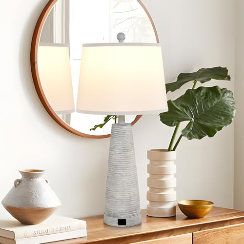 Nightstand Lamp Bedside Lamps Set of 2 Vintage Rustic Farmhouse Table Lamp 3 Way Dimmable Horizontal Stripe Light (2 Count)