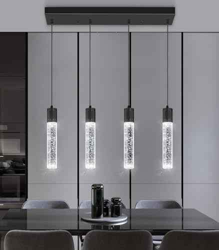 4-Lights Mini Modern Crystal Chandeliers for Kitchen Island Pendants Lighting Fixture LED Ceiling Light for Dining Room Bedroom Foyer 6000K