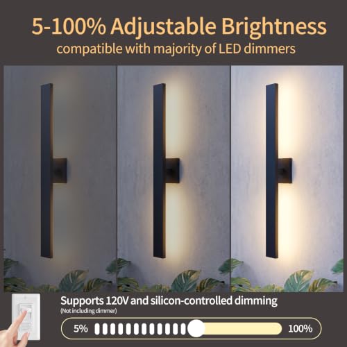 Aluminum 32 Inch Modern Wall Sconces Set of 2 LED 26W Black Sconce (2 Count)
