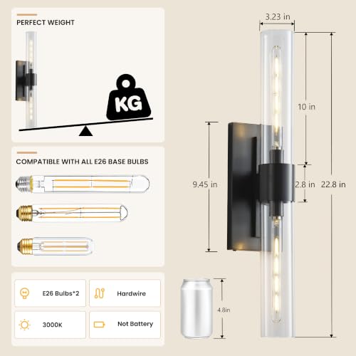 Bathroom Wall Sconce 22.8in Black Sconce Hardwired Vantiy Light