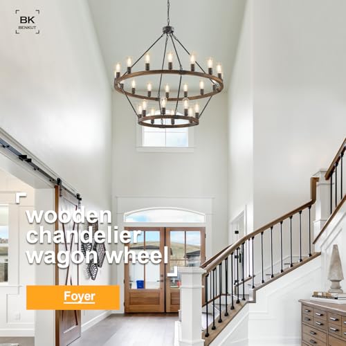 2 Tier Farmhouse Wagon Wheel Chandelier 43" Rustic Large Chandelier (24 Count)