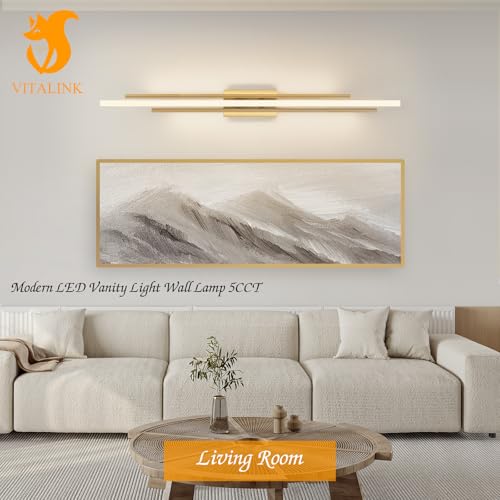 48" Gold LED Bathroom Light Fixtures Long Vanity Lights Over Mirror Lighting Lamps Wall Mount Lighting Over Vanity Picture Indoor 5CCT