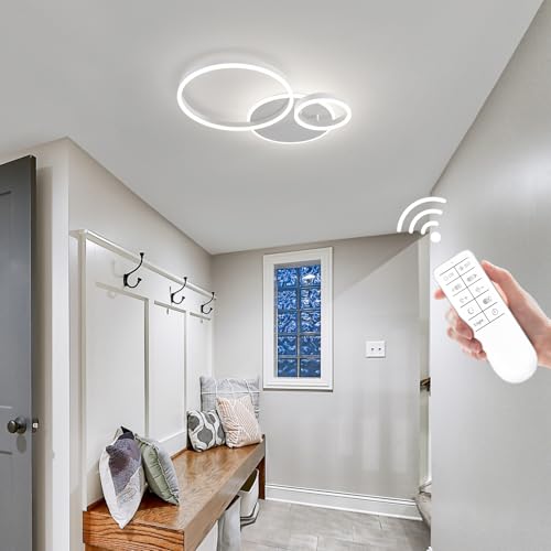 Modern 3 Ring LED Chandelier Lamp Fixture White 25.59''Dimmable Acrylic Flush Mount Ceiling Lights with Remote Control Ideal for Small Room