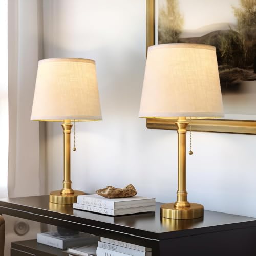 19.5” Brass Gold Small Table Lamps Set of 2 for Living Room Bedroom