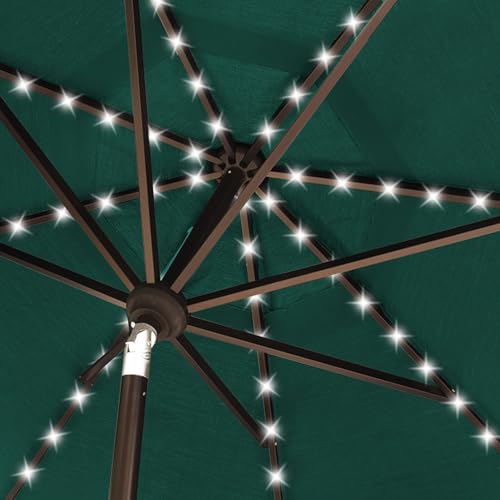 USA 10-Year-Non-Fading 10ft Market Patio Umbrella, Commercial Grade Table Sun Umbrella with 80 Solar LED Lights, Crank Open, Windproof & UPF 50+ UV Protection for Garden, Deck, Pool, Backyard, Forest Green
