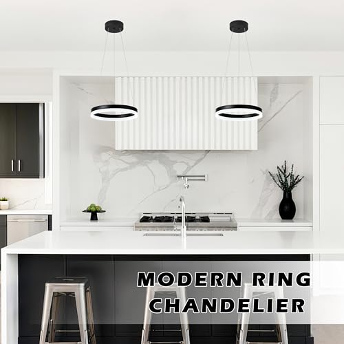 12" Black Led Ring Chandelier Ring Modern Led Chandelier Modern Pendant Lights Adjustable Height Light Contemporary Light Fixture for Kitchen Island Bedroom Dining Room Living Room