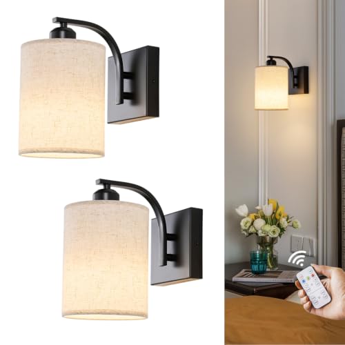Black Rechargeable Wall Sconces Set of 2 with Remote (2 Wall Sconces)