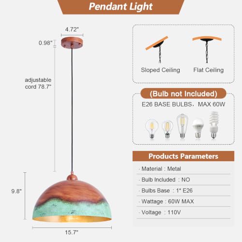 15.7" Metal Dome Pendant Light Industrial Color Painting Lampshade