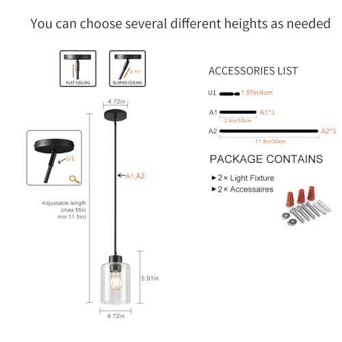 Black Pendant Lights Kitchen Island (2 Count)