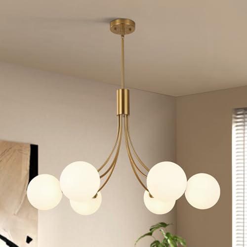 6 Light Modern Farmhouse Gold Chandeliers for Dining Room Light Fixture (6 Count)