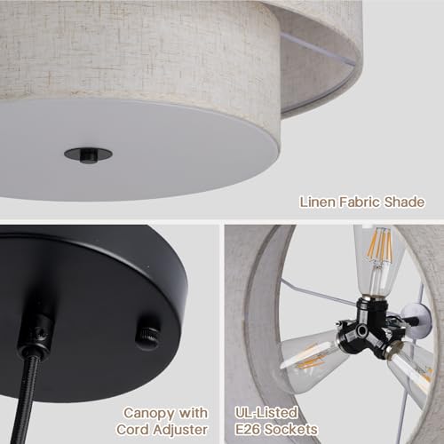 18" Modern Double Drum Fabric Pendant Light