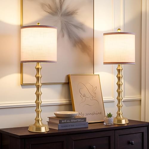 30.5" Gold Buffet Table Lamps Set of 2 with White Lampshade (2 Count)