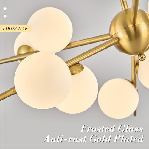 Large Gold Sputnik Ceiling Light Fixture 39in 12 Light Frost Glass