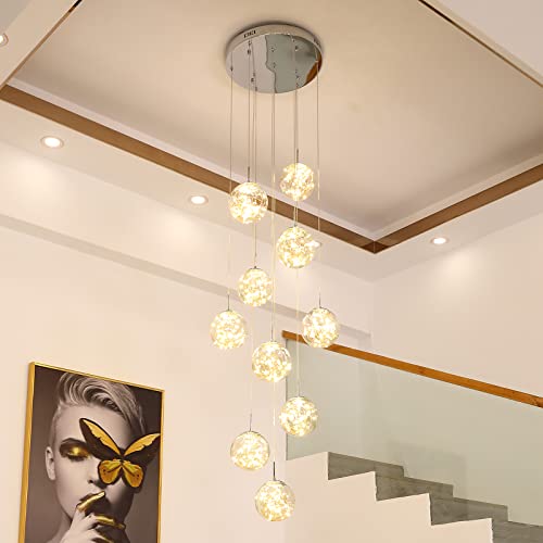 10 Light LED Staircase Chandelier Crystal Ceiling Lights Large Chandeliers for High Ceilings (127 Count)