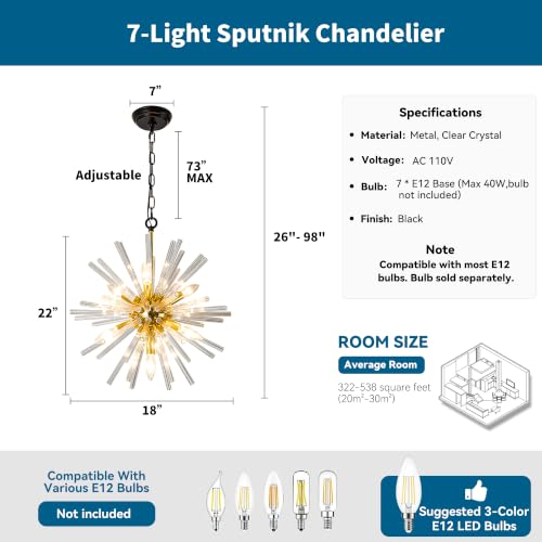 18" Black and Gold Sputnik Crystal Chandelier for Dining Room
