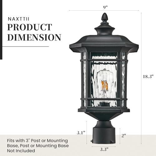 Outdoor Post Light 18.3" Waterproof Pole Light with Water Ripple Glass for Garden Patio Pathway E26 Socket