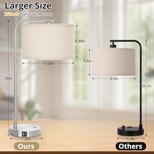 25" Tall Modern Bedside Lamp with USB C+A Ports