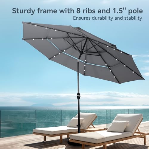 10ft 3 Tier Outdoor Patio Umbrella with 24pcs LED Lights