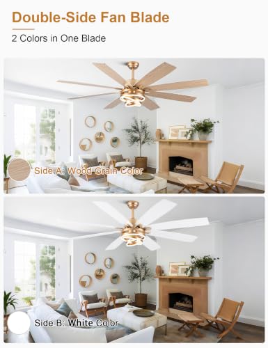 72'' Large Modern White and Gold Ceiling Fans with Lights